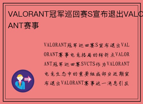 VALORANT冠军巡回赛S宣布退出VALORANT赛事